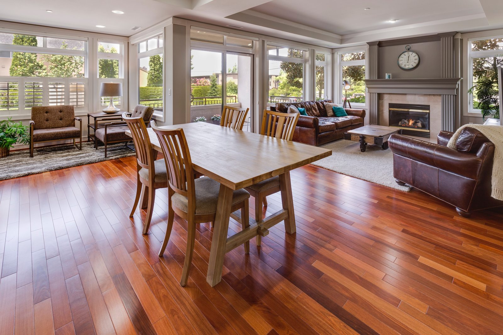 Solid hardwood flooring in an open living room